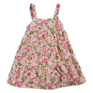 🟢K1173 * Baby Gap Girls Floral Casual Dress White Pink Green Size 12-18M